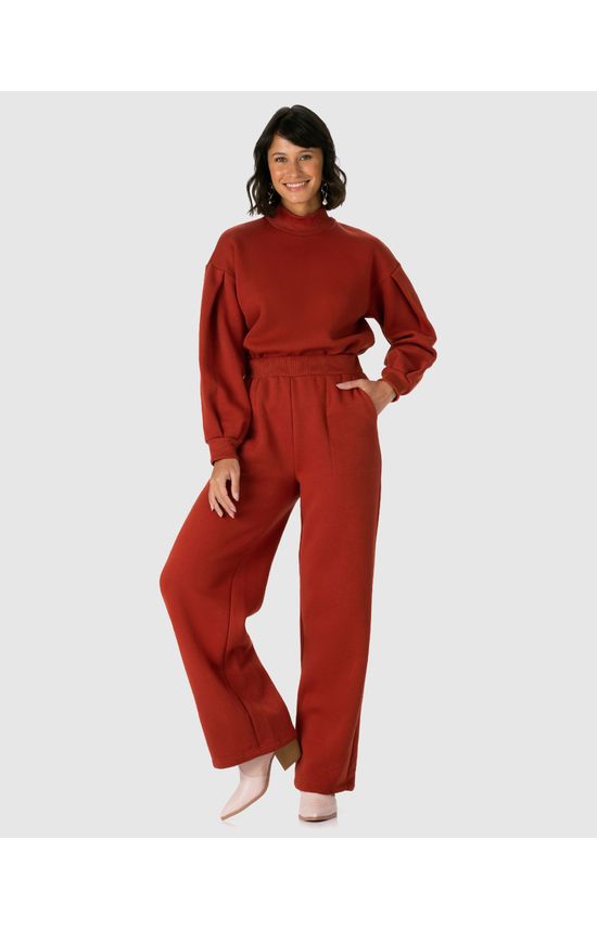 Calça Reta Feminina Bolso Frontal Em Moletom Premium