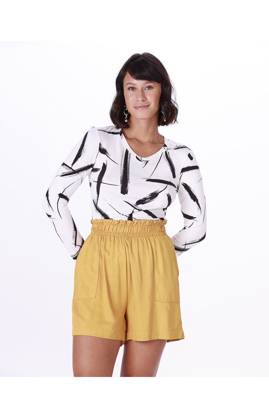 Blusa Feminina Gola V Estampada Em Viscose Stretch