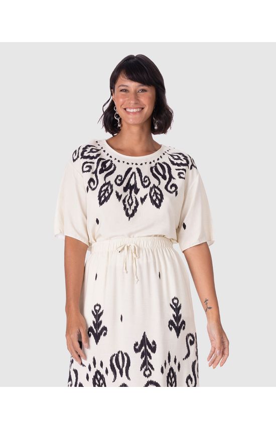 Blusa Feminina Manga Curta Estampada Em Viscose