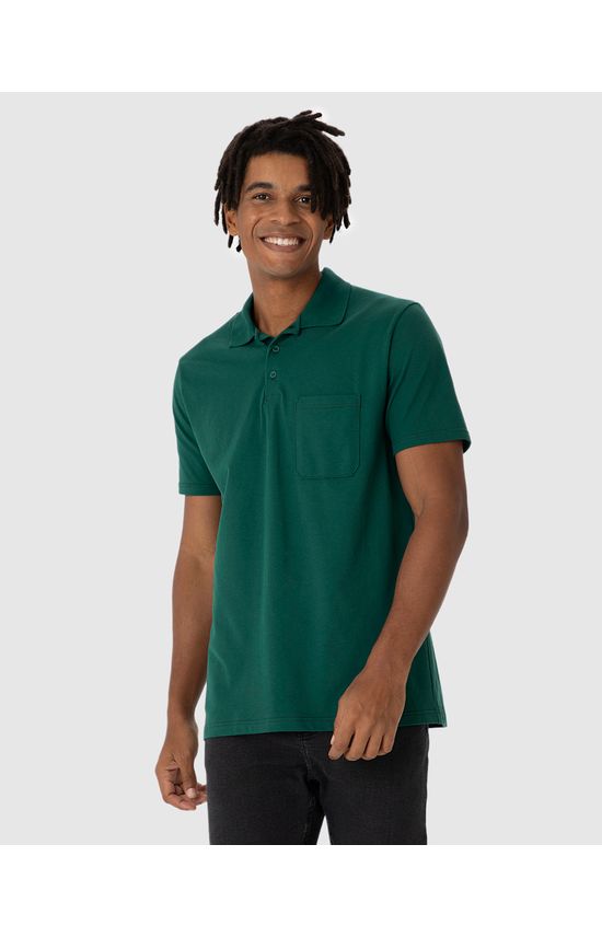 Camisa Polo Básica Masculina Gola Esporte E Bolso Piquet Stretch