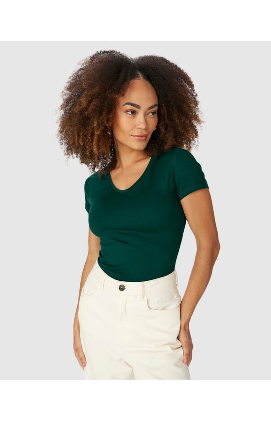 Blusa Básica Feminina Decote V Em Algodão