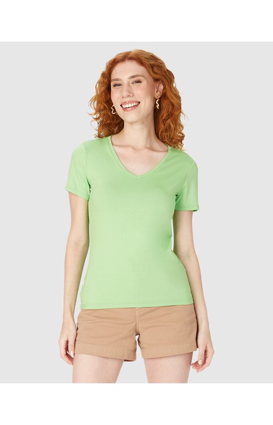 Blusa Básica Feminina Decote V Em Viscose Stretch