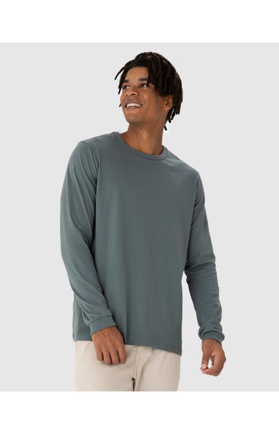 Camiseta Básica Masculina Punho Aplicado Em Algodão