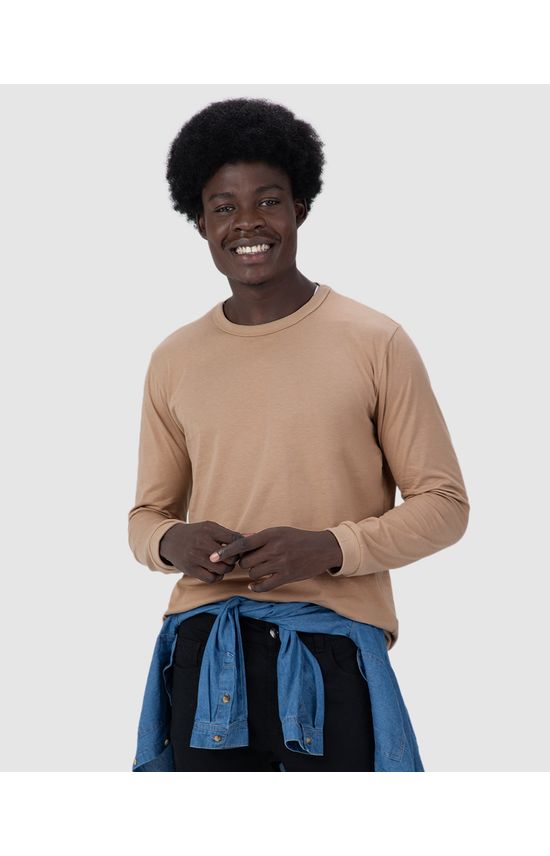 Camiseta Básica Masculina Punho Aplicado Em Algodão