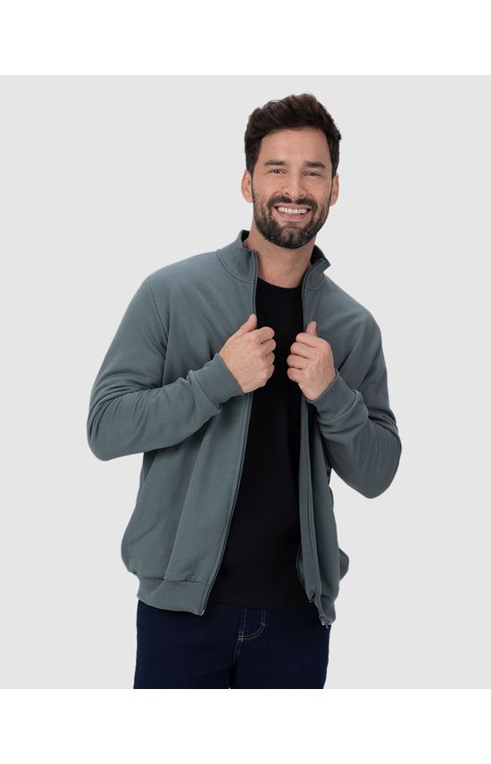Jaqueta Básica Masculina Gola Alta Em Moletom Flanelado