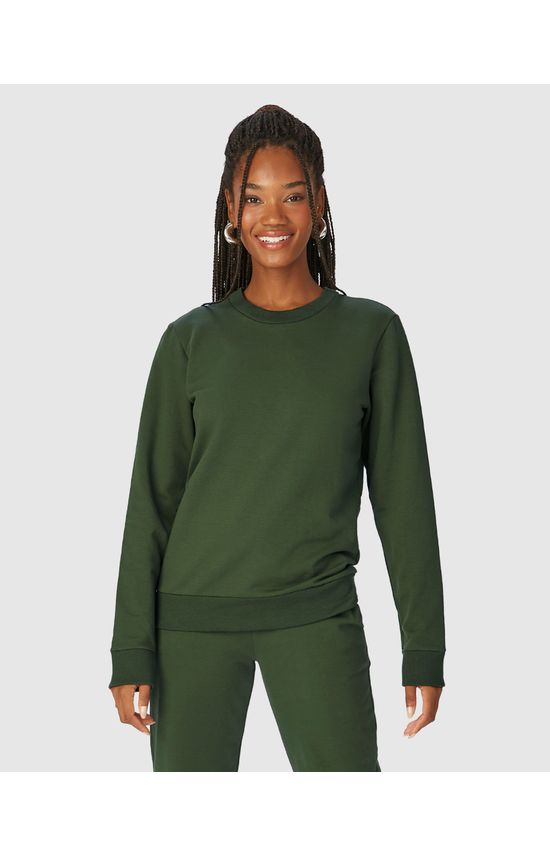 Blusão Básico Feminino Decote Redondo Em Moletom Stretch Flanelado