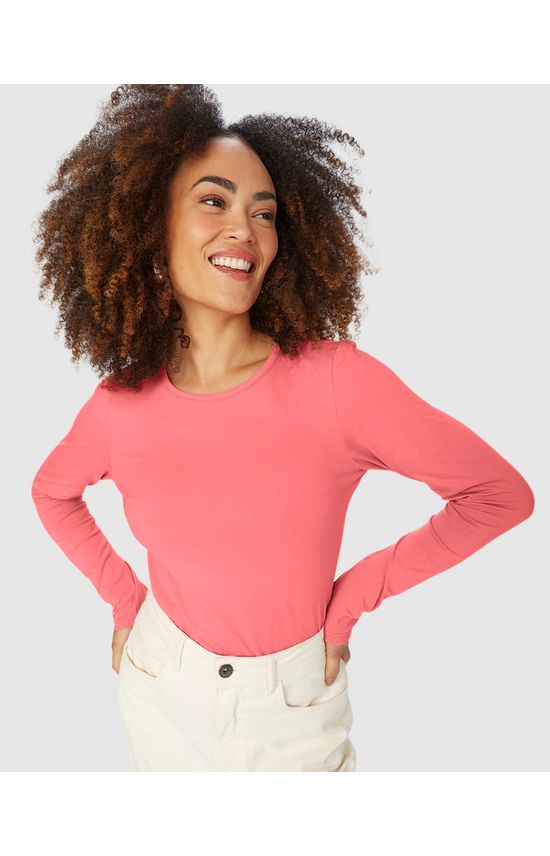 Blusa Básica Feminina Decote Redondo Em Algodão