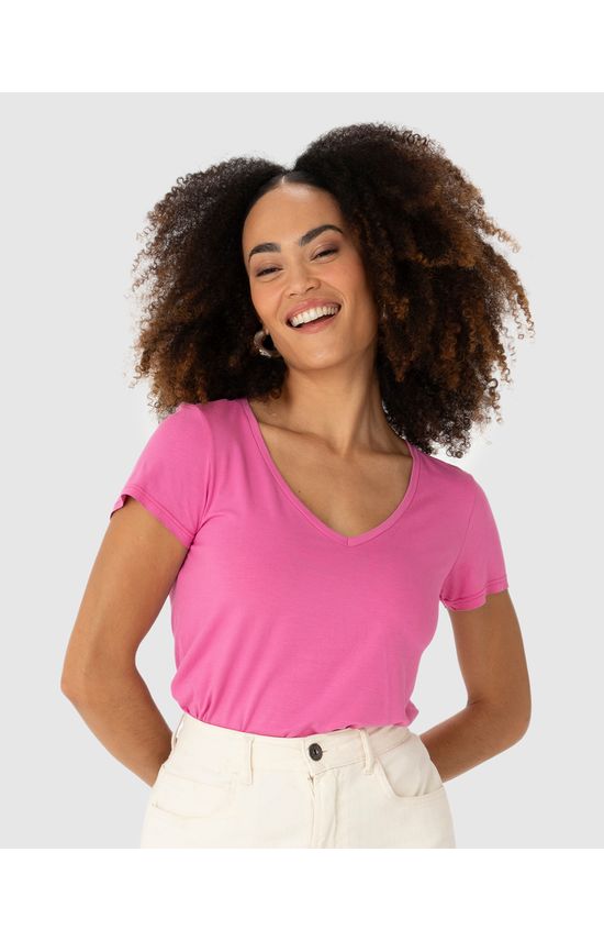 Blusa Básica Feminina Mullet Decote V Em Viscose Stretch