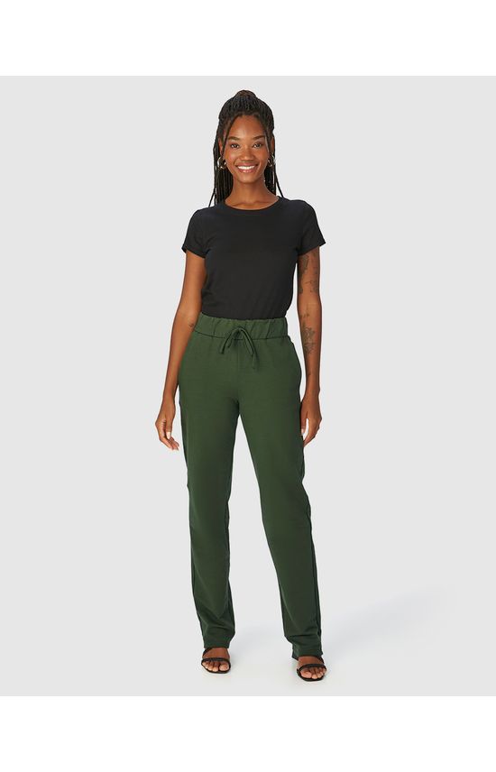 Calça Básica Feminina Reta Em Moletom Stretch Flanelado