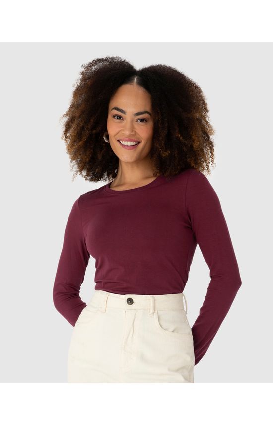 Blusa Básica Feminina Decote Redondo Em Viscose Stretch