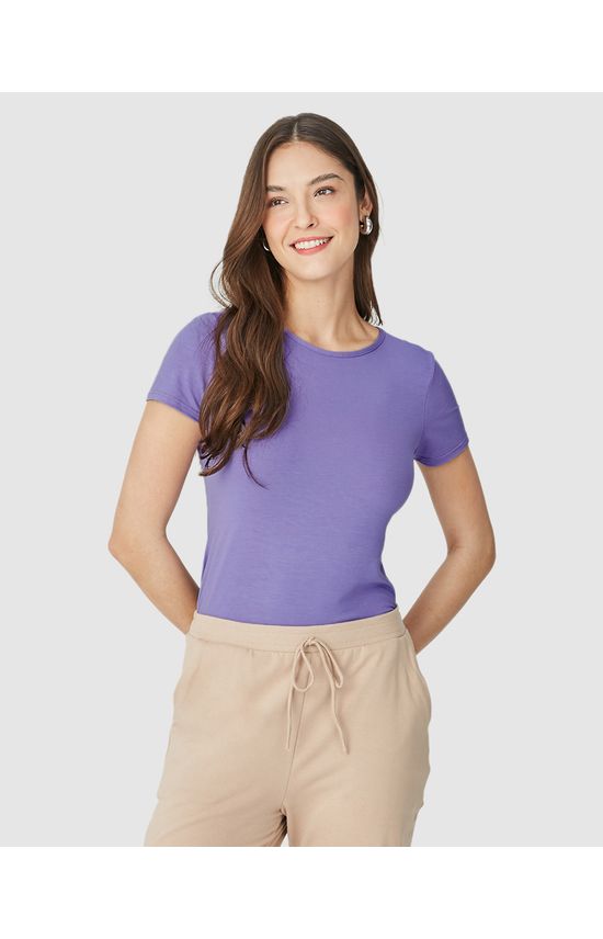 Blusa Básica Feminina Decote Redondo Em Viscose Stretch
