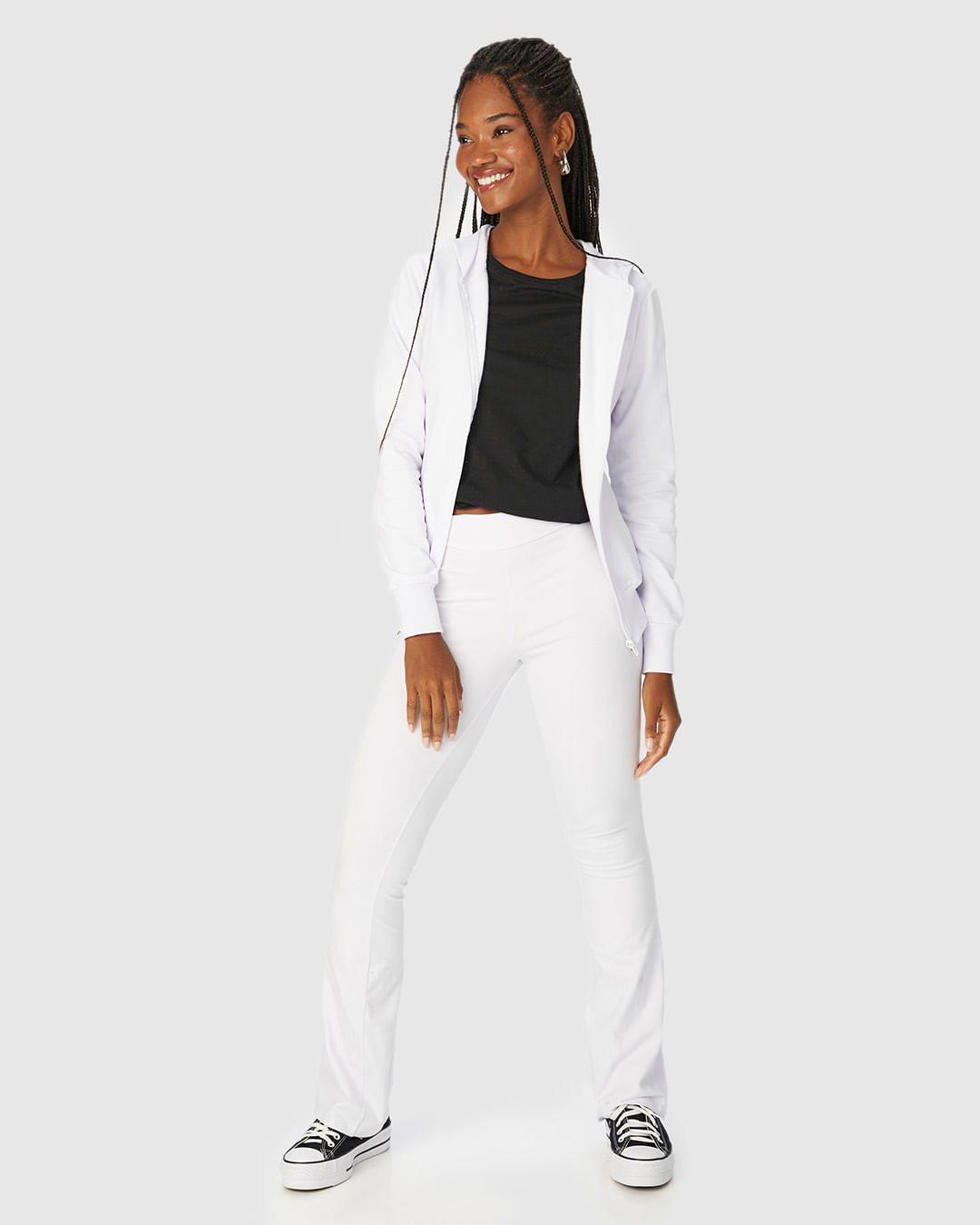 Calça Básica Feminina Flare Em Algodão - Branco - XGG