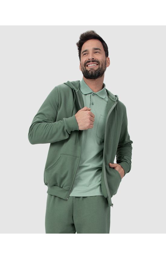 Conjunto Masculino Jaqueta Com Capuz Em Moletom Stretch Flanelado