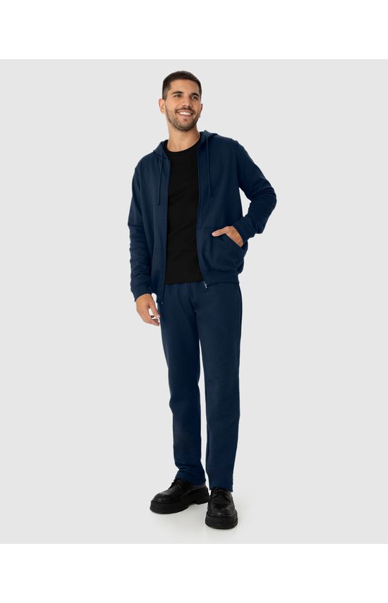 Conjunto Masculino Jaqueta Com Capuz Em Moletom Stretch Flanelado