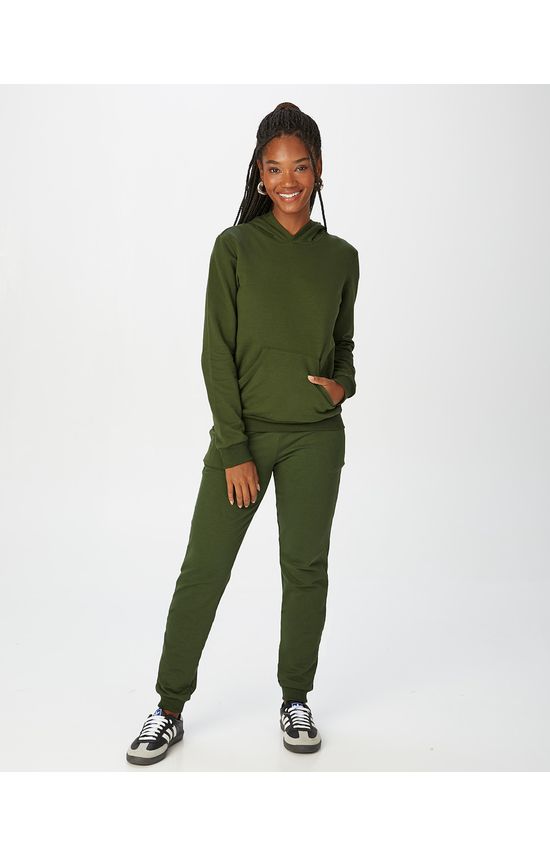 Conjunto Feminino Blusão Com Capuz Em Moletom Stretch Flanelado
