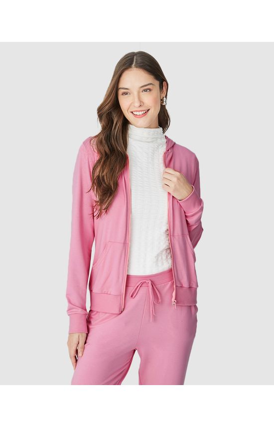 Conjunto Feminino Jaqueta Com Capuz Em Moletinho Stretch Viscose