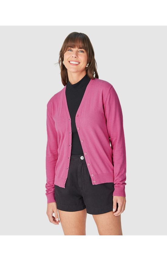 Cardigan Básico Feminino Decote V Em Tricô