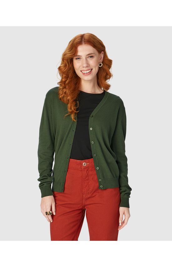 Cardigan Básico Feminino Decote V Em Tricô
