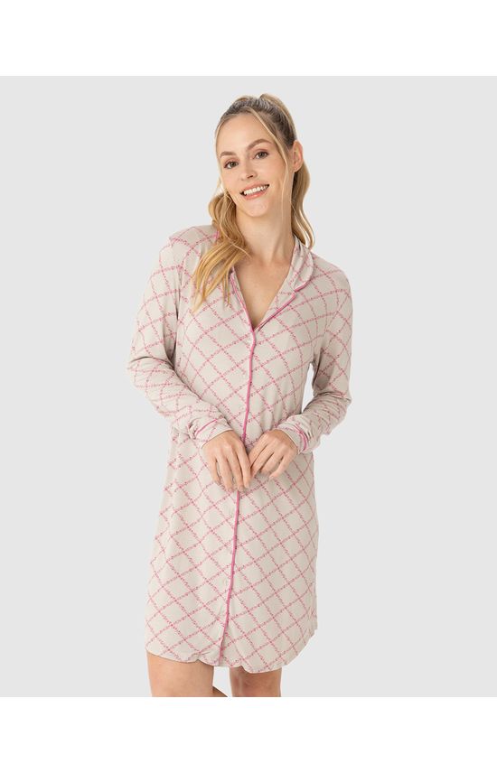 Pijama Feminino Manga Longa Estampa Xadrez Em Viscose Stretch