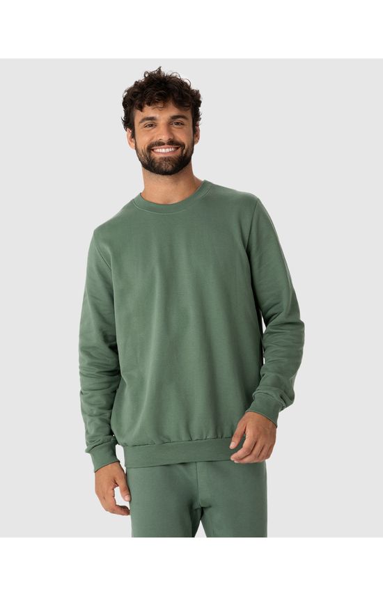 Blusão Básico Masculino Decote Redondo Em Moletom Flanelado