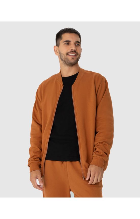 Jaqueta Básica Masculina Gola Redonda Em Moletom Flanelado