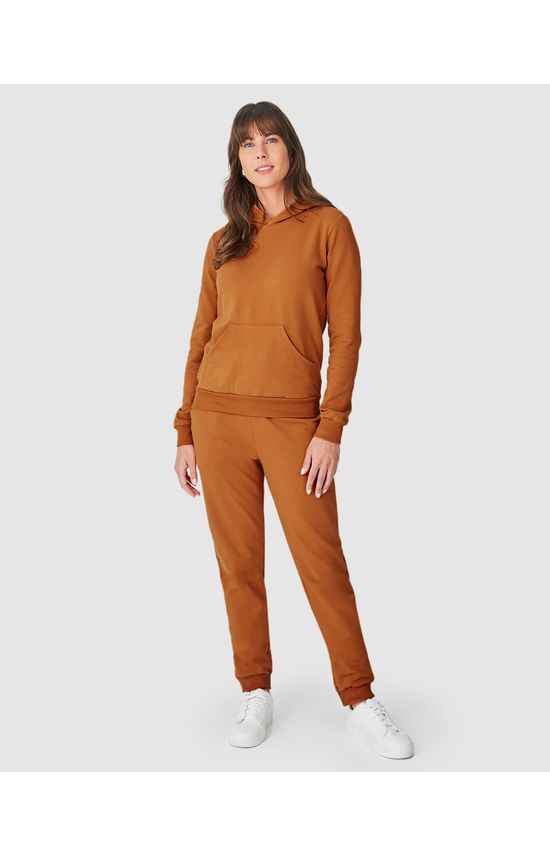 Calça Básica Feminina Bolsos Laterais Em Moletom Stretch Flanelado