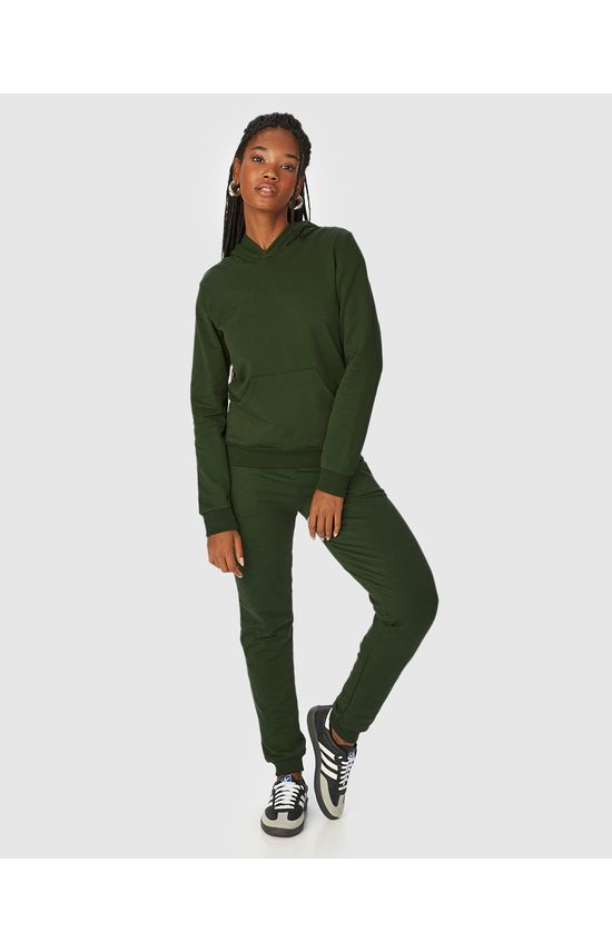 Calça Básica Feminina Bolsos Laterais Em Moletom Stretch Flanelado