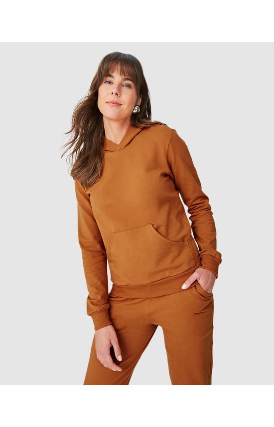 Blusão Básico Feminino Com Capuz Moletom Stretch Flanelado