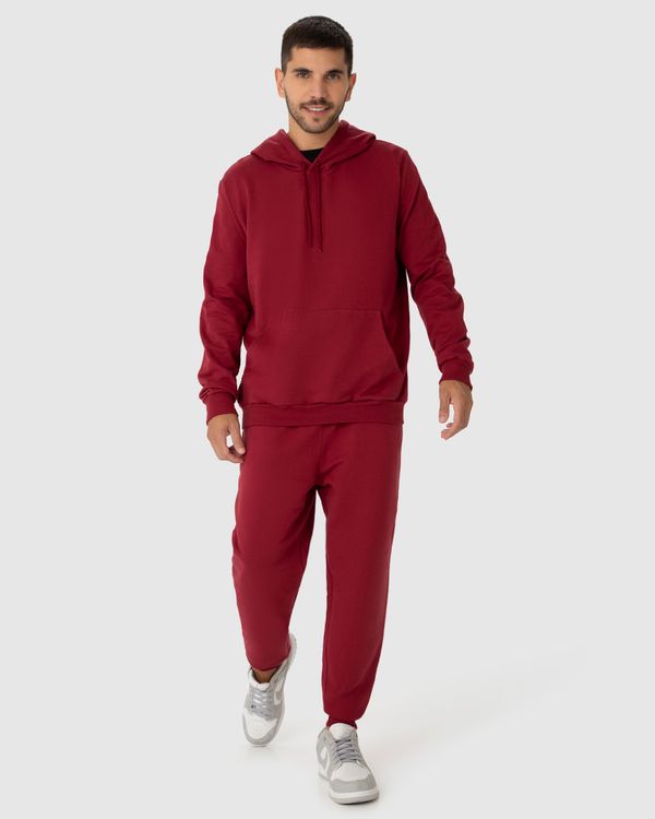 Calça Básica Masculina Jogger Em Moletom Flanelado Vermelho - GG