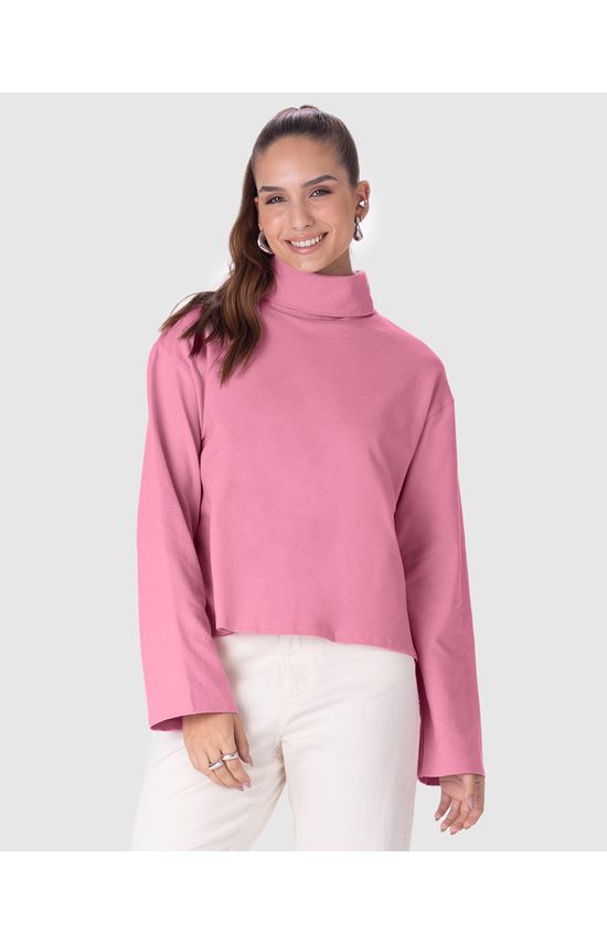 Blusa Feminina Manga Longa Gola Alta Em Moletinho Linho Stretch