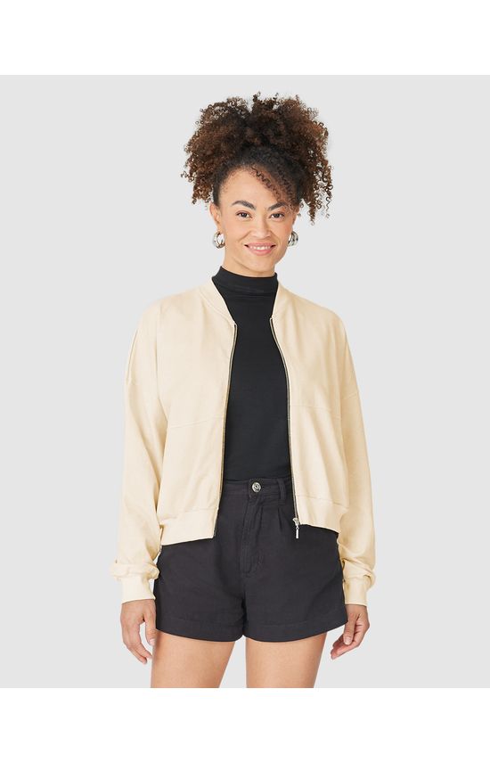Jaqueta Bomber Feminina Recorte Frontal Em Moletom