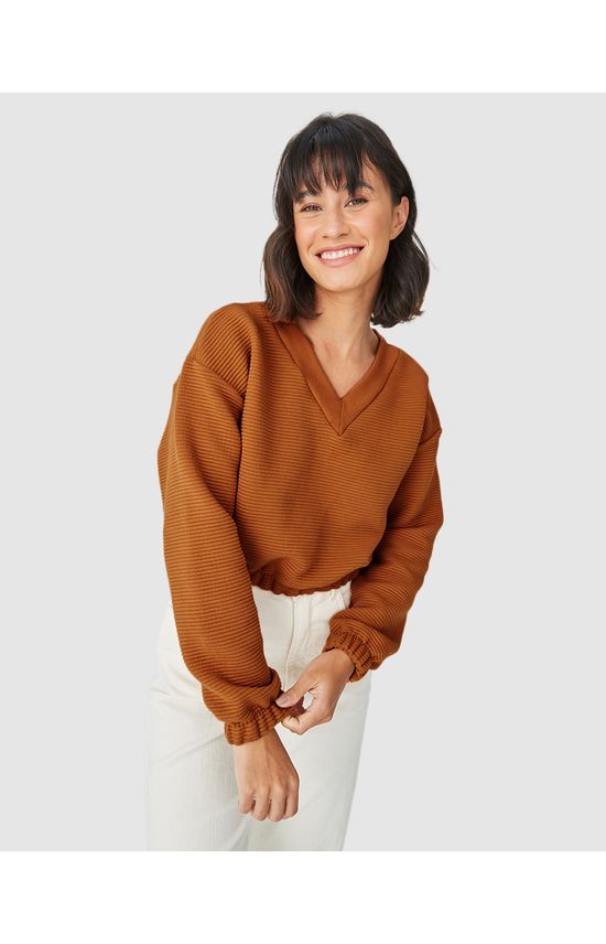 Blusão Cropped Feminino Barra Elástica Em Malha Relevo