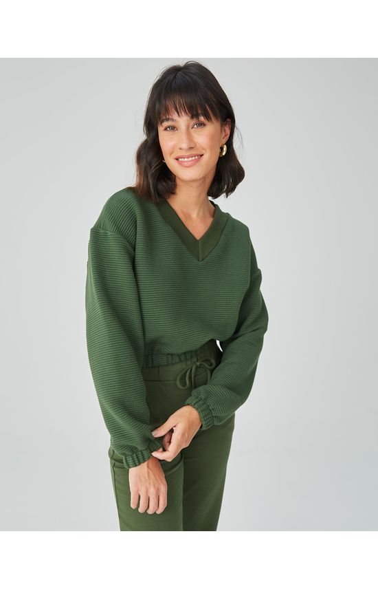 Blusão Cropped Feminino Barra Elástica Em Malha Relevo