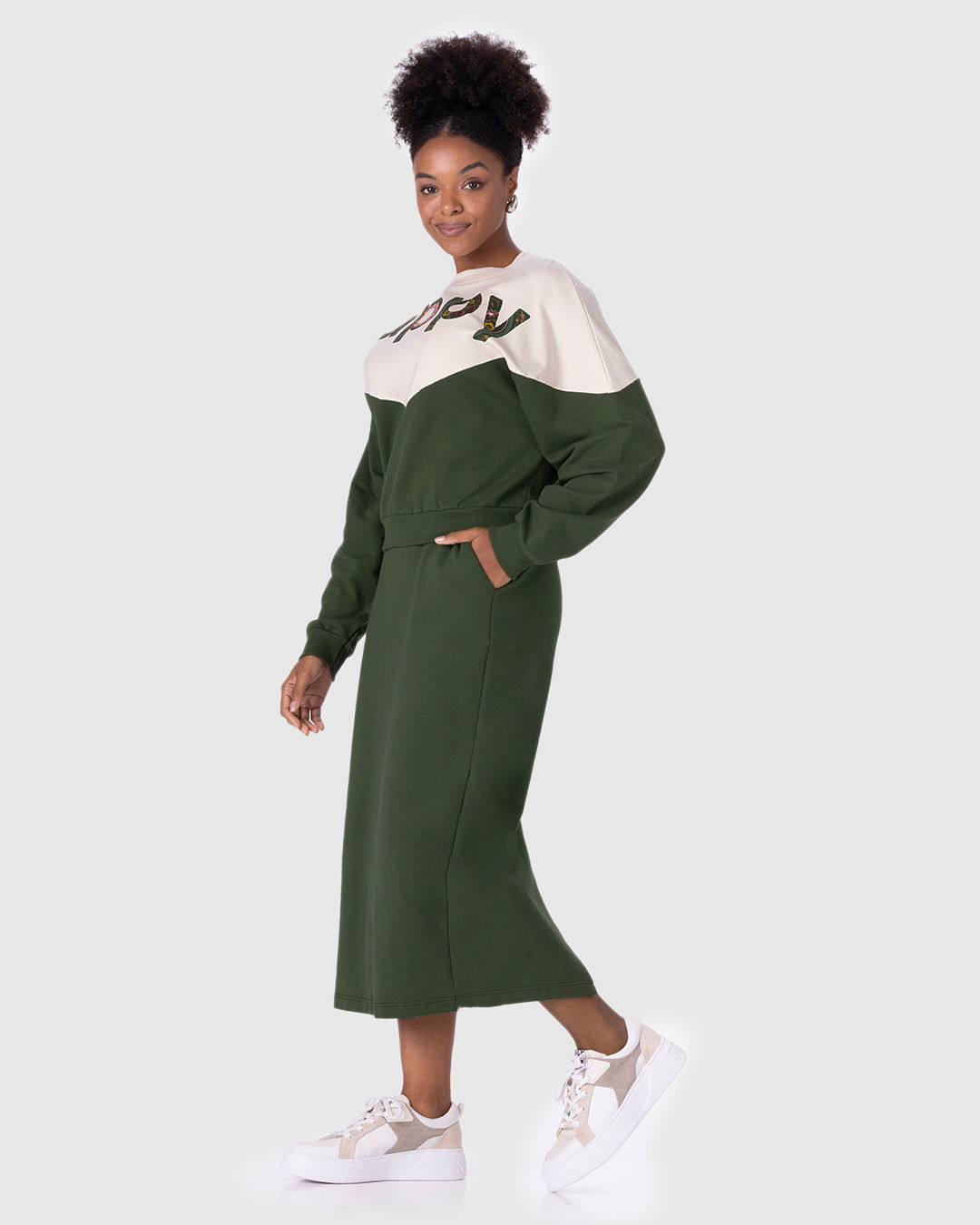 Saia Midi Feminina Fenda Costas Em Moletom Stretch Flanelado - Imagem 2