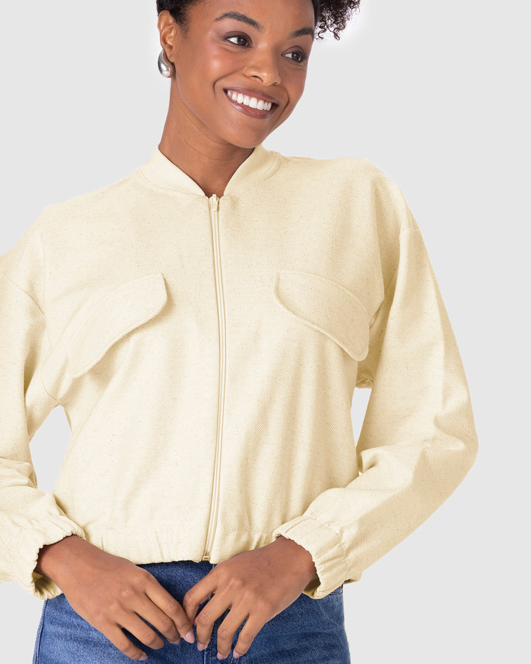 Jaqueta Bomber Feminina Com Lapela Em Moletom Sarjado - Imagem 13