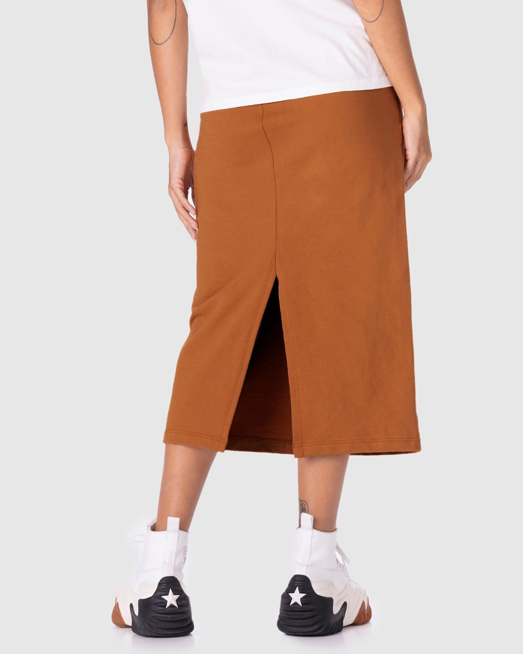 Saia Midi Feminina Fenda Costas Em Moletom Stretch Flanelado - Imagem 11