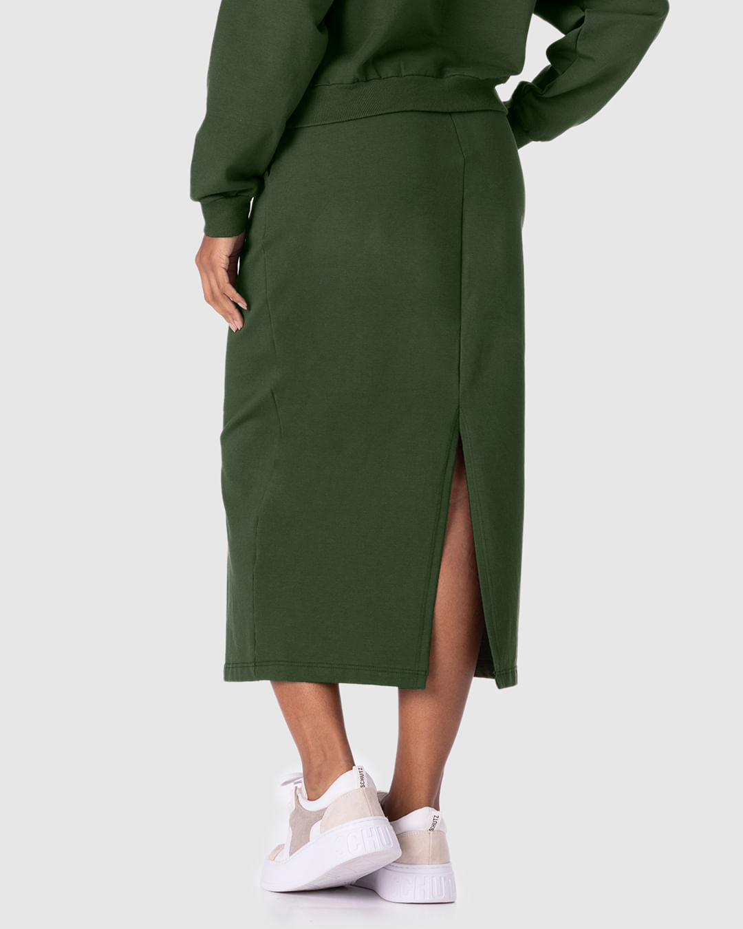 Saia Midi Feminina Fenda Costas Em Moletom Stretch Flanelado - Imagem 11