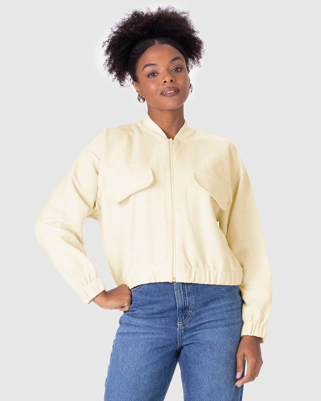 Jaqueta Bomber Feminina Com Lapela Em Moletom Sarjado - Imagem 9