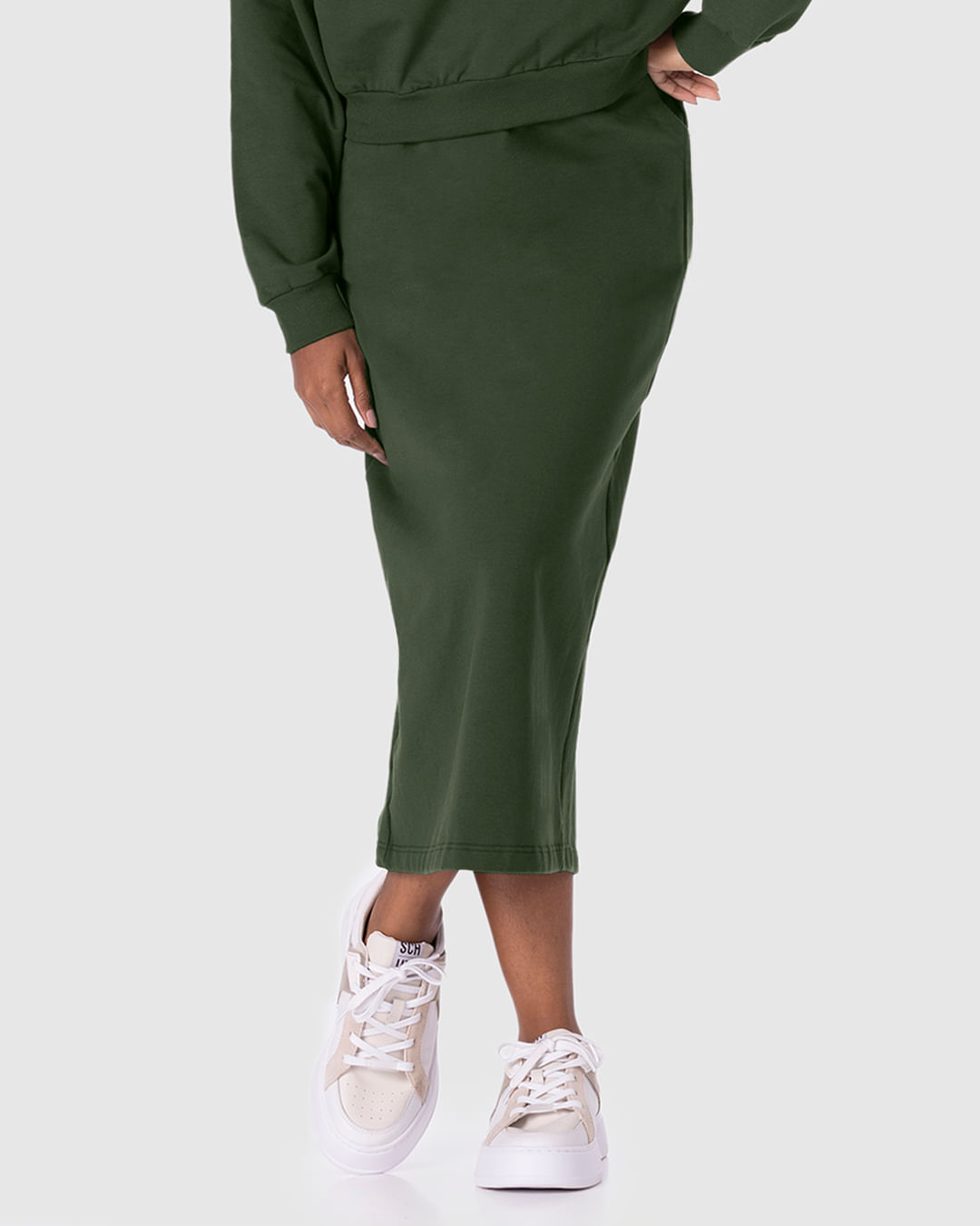 Saia Midi Feminina Fenda Costas Em Moletom Stretch Flanelado - Imagem 16