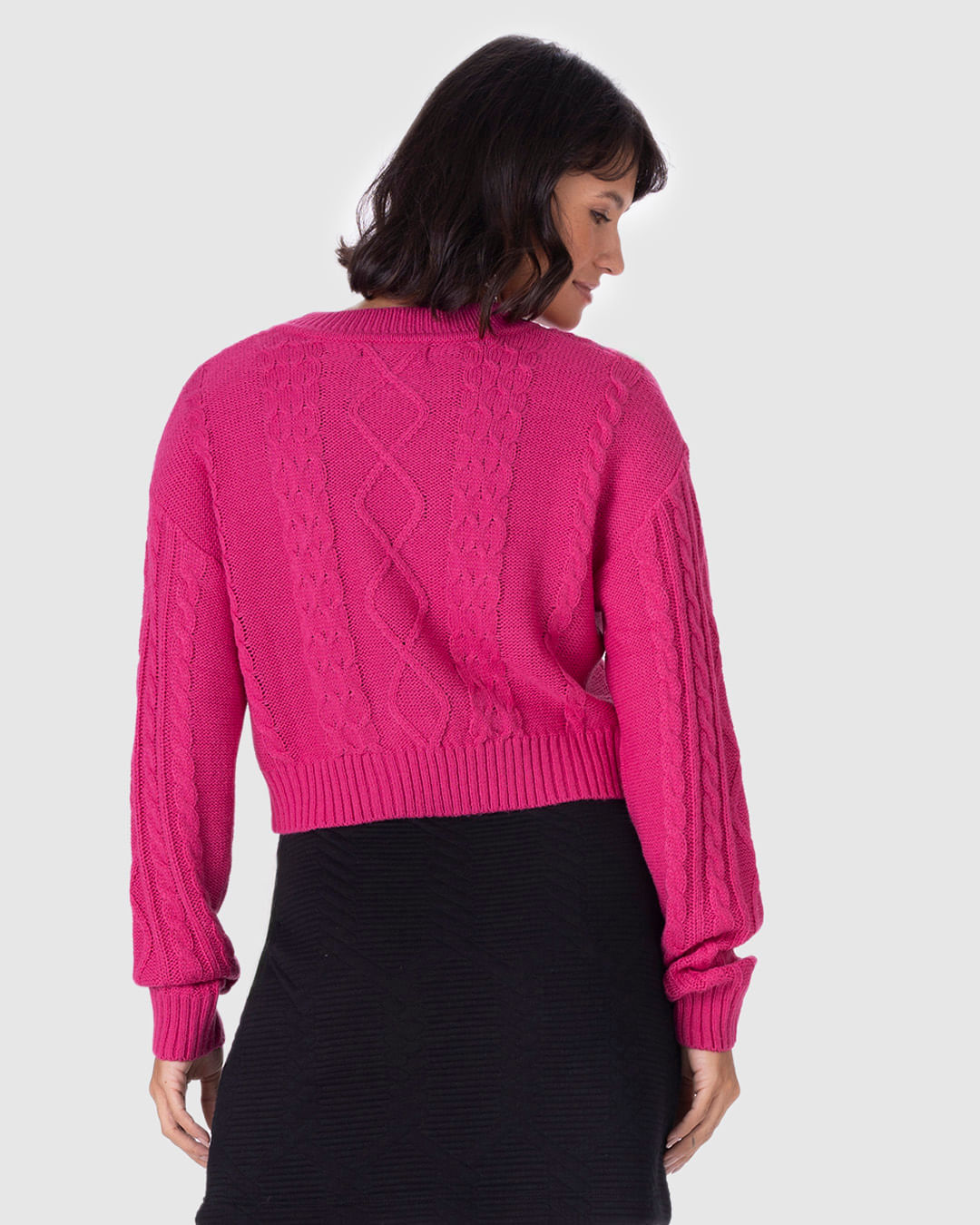 Cardigan Cropped Feminino Trançado Em Tricô - Imagem 20