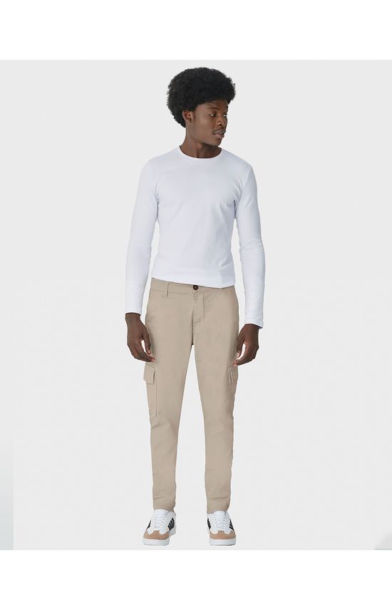 Calça Masculina Chino Cargo Em Sarja Com Elastano