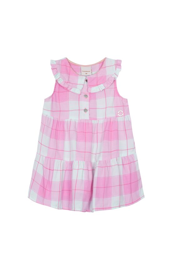 Vestido Menina Xadrez Gola Babado Em Viscose - Carinhoso