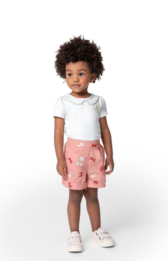 Conjunto Menina Shorts Alfaiataria Estampado Em Algodão Stretch - Carinhoso