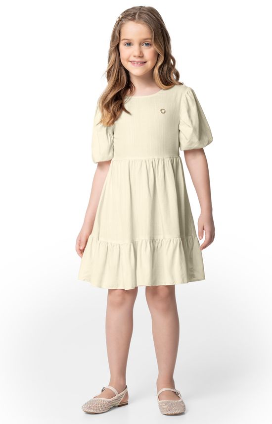 Vestido Menina Manga Bufante Em Viscolinho - Carinhoso