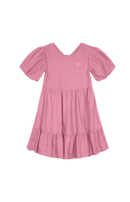 Vestido Menina Manga Bufante Em Viscolinho - Carinhoso
