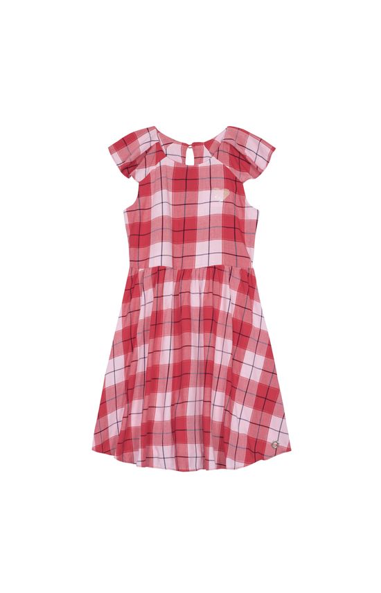 Vestido Menina Estampa Xadrez Manga Curta Em Viscose - Carinhoso