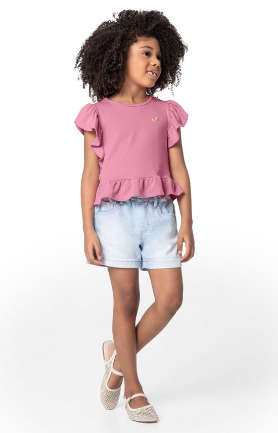 Blusa Menina Cropped Com Babados Em Malha Texturizada - Carinhoso