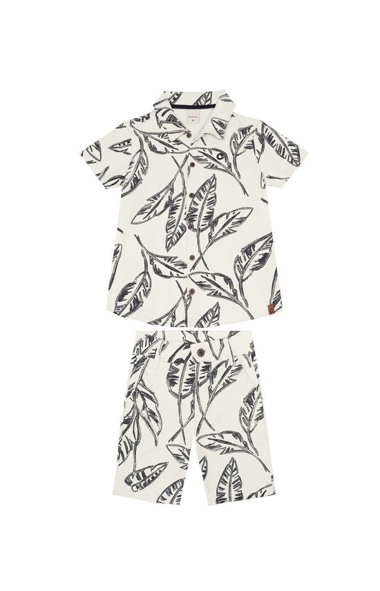 Conjunto Menino Camisa E Bermuda Estampada Em Moletinho Linho - Carinhoso