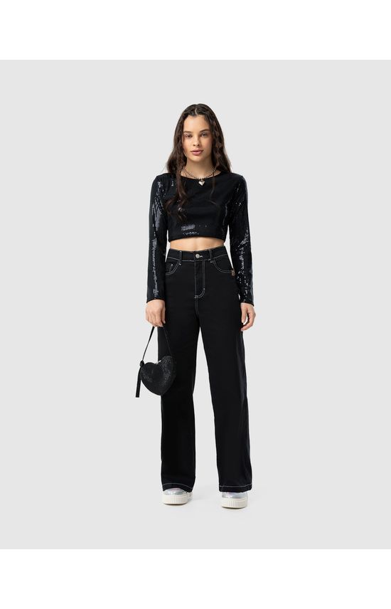 Blusa Cropped Menina Manga Longa Em Malha Paetê Malwee Kids