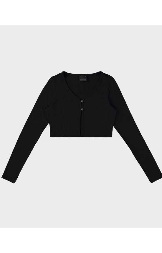 Cardigan Cropped Feminino Em Malha Canelada De Viscose - ENFIM